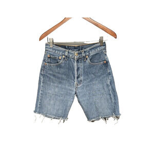 Vintage Levi's 501 Size 28 Long Cut off Denim Blue Jean Shorts Mid Rise
